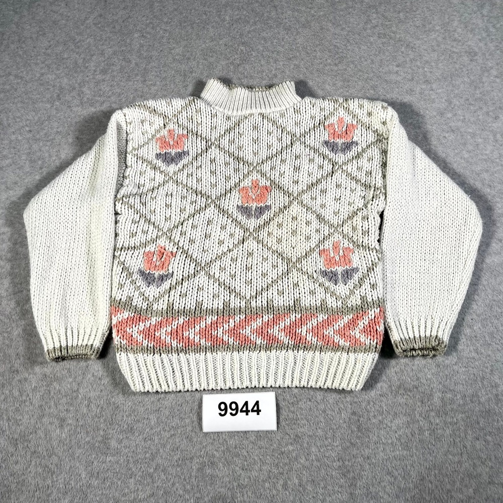 Currant Sweater Womens Small Beige Cable Knit Geometric Ramie Mock Neck Winter